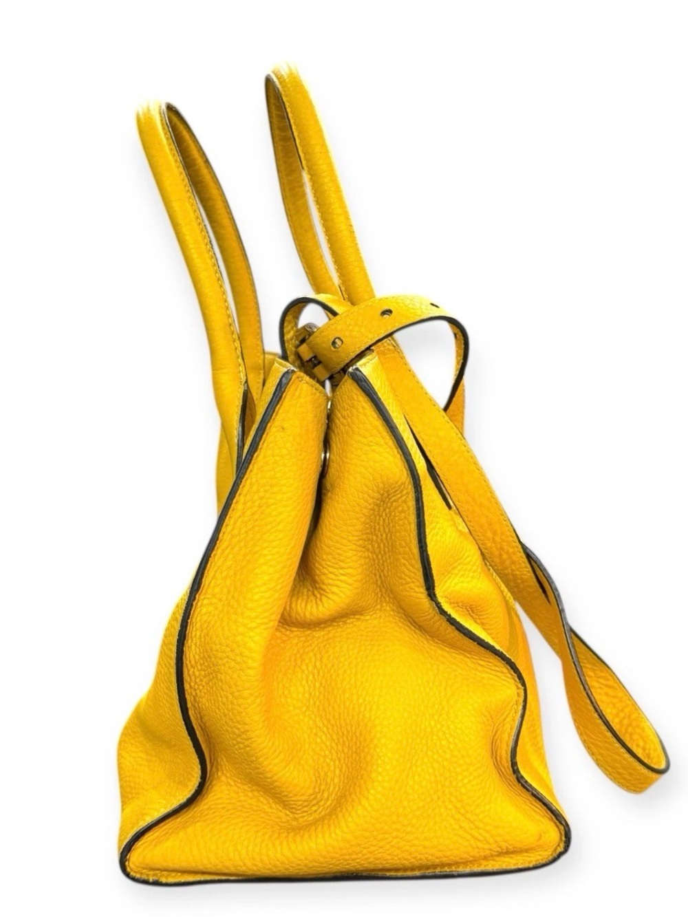 Prada Yellow Pebbled Leather Satchel with Top Handles - Picture 3 of 10